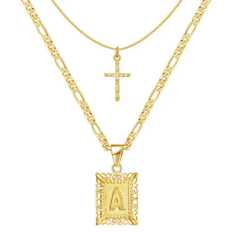 Halsbandsset med kors och initial | Guld