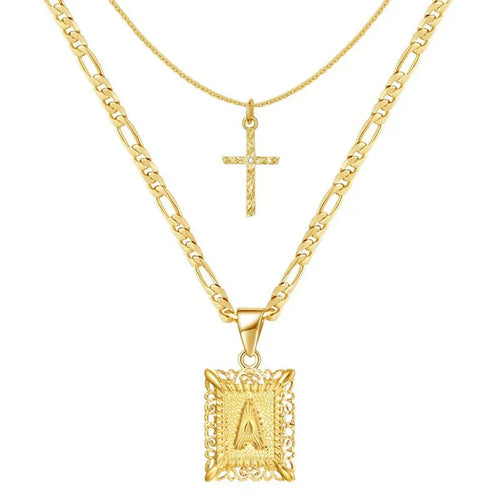 Halsbandsset med kors och initial | Guld