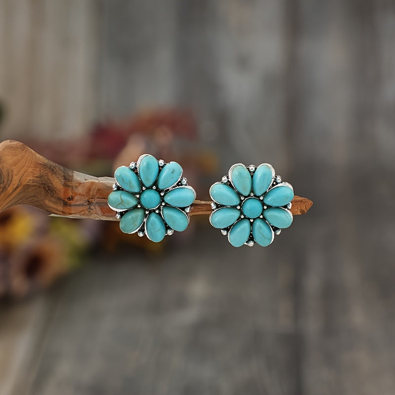 Serelith Turquoise Petal Studs | White Gold