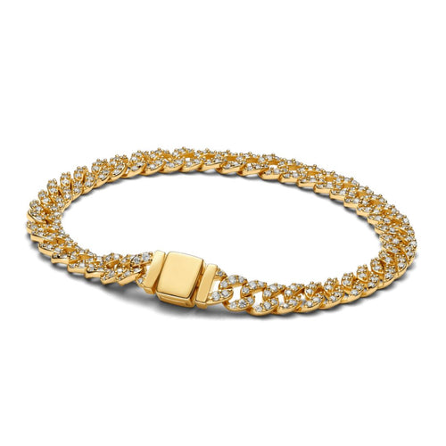 Pavé-armband med kubansk länk | Guld
