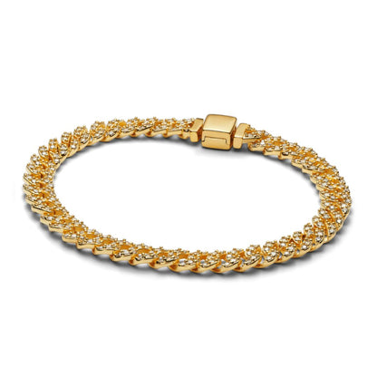 Pavé-armband med kubansk länk | Guld