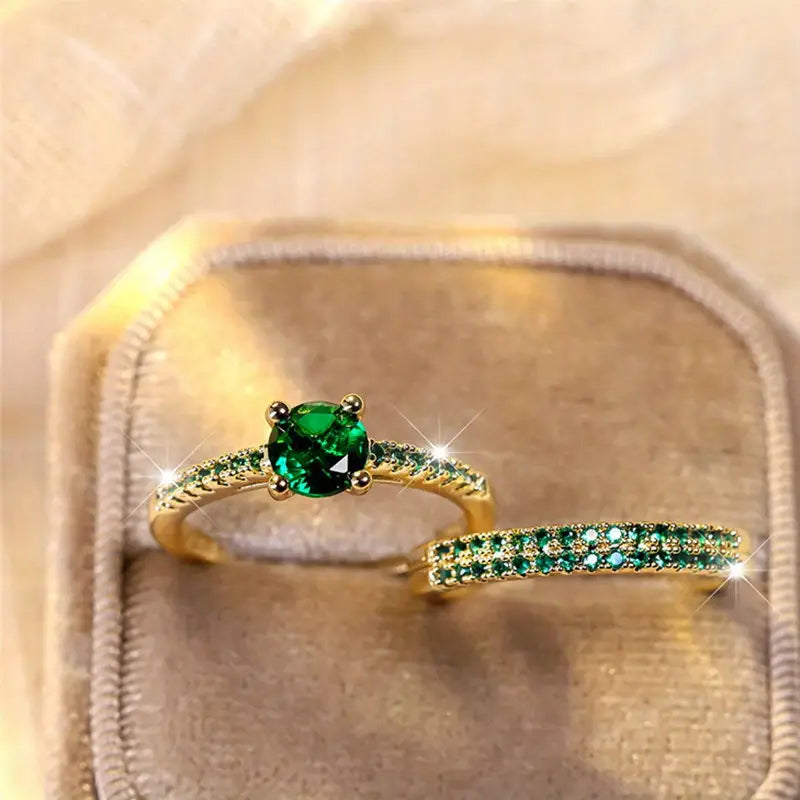 Serena Emerald Duo-ringset | Guld