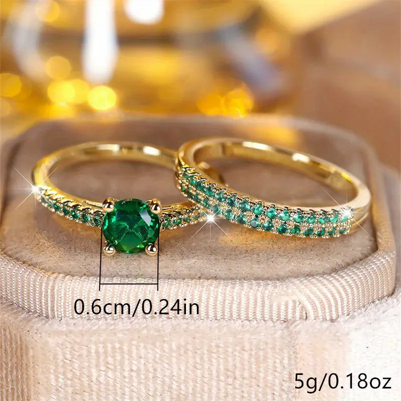 Serena Emerald Duo-ringset | Guld