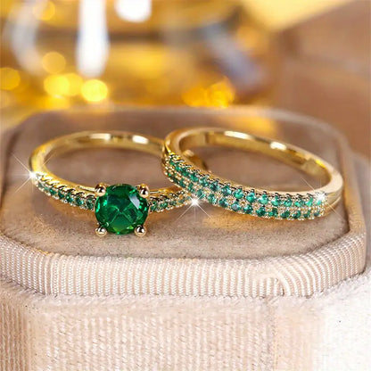 Serena Emerald Duo-ringset | Guld