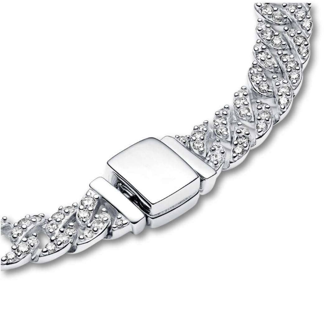 Pavé-armband med kubansk länk | Guld