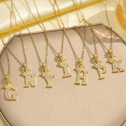 Initialhalsband med krona | Guld