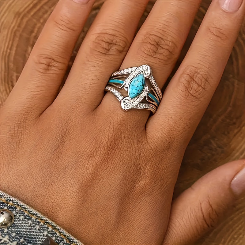 Turkos Marquis Statement-ring | Vitguld