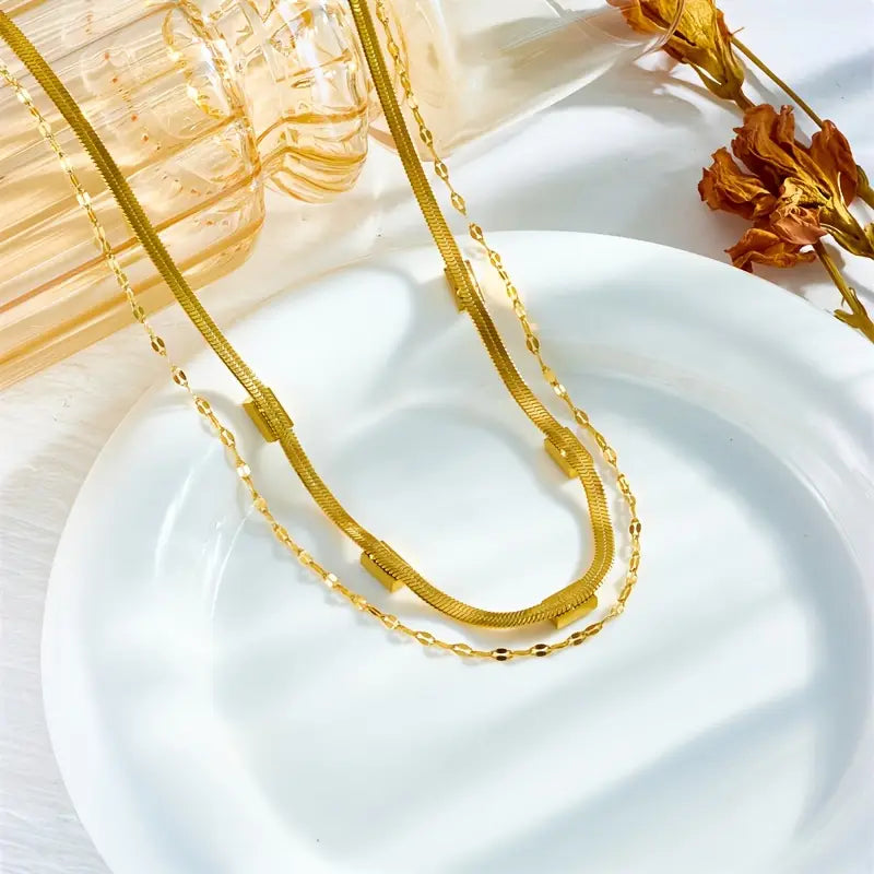 Sorella Gem dubbelt retrohalsband | Guld