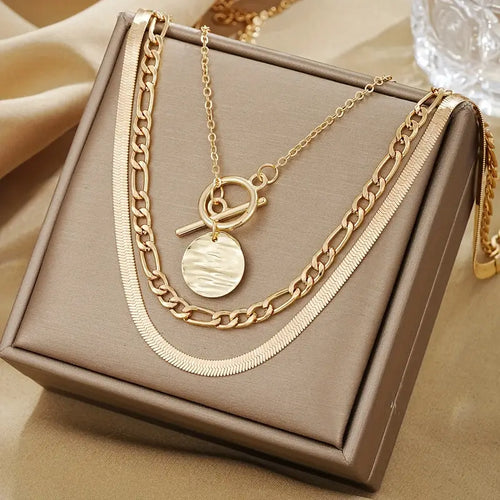 Savira Textured Coin Layered-halsband | Guld