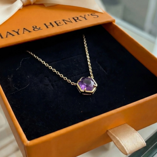 Halsband med ametistinfattning | Roséguld