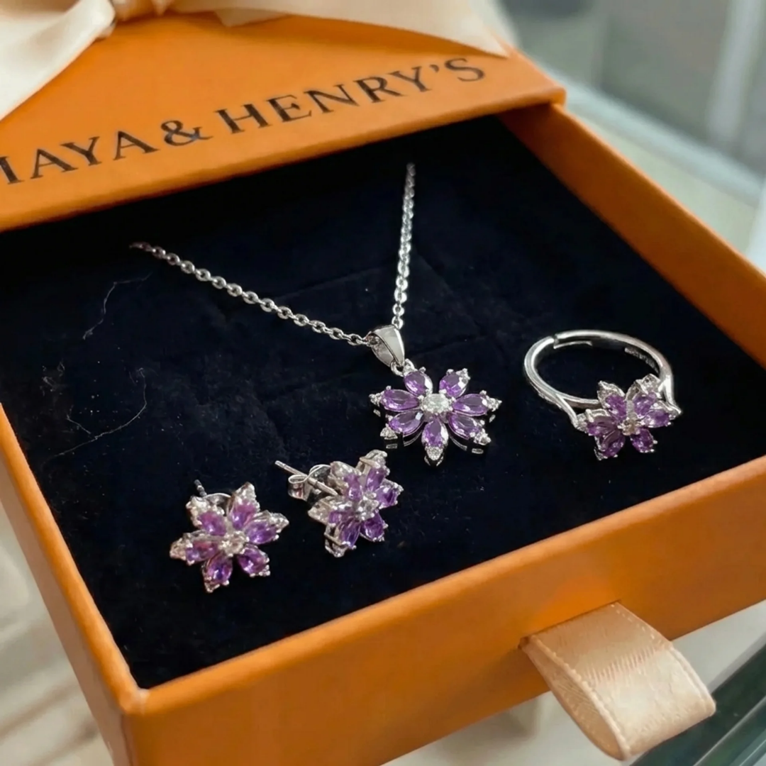 Smyckeset Amethyst Bloom | Vitguld