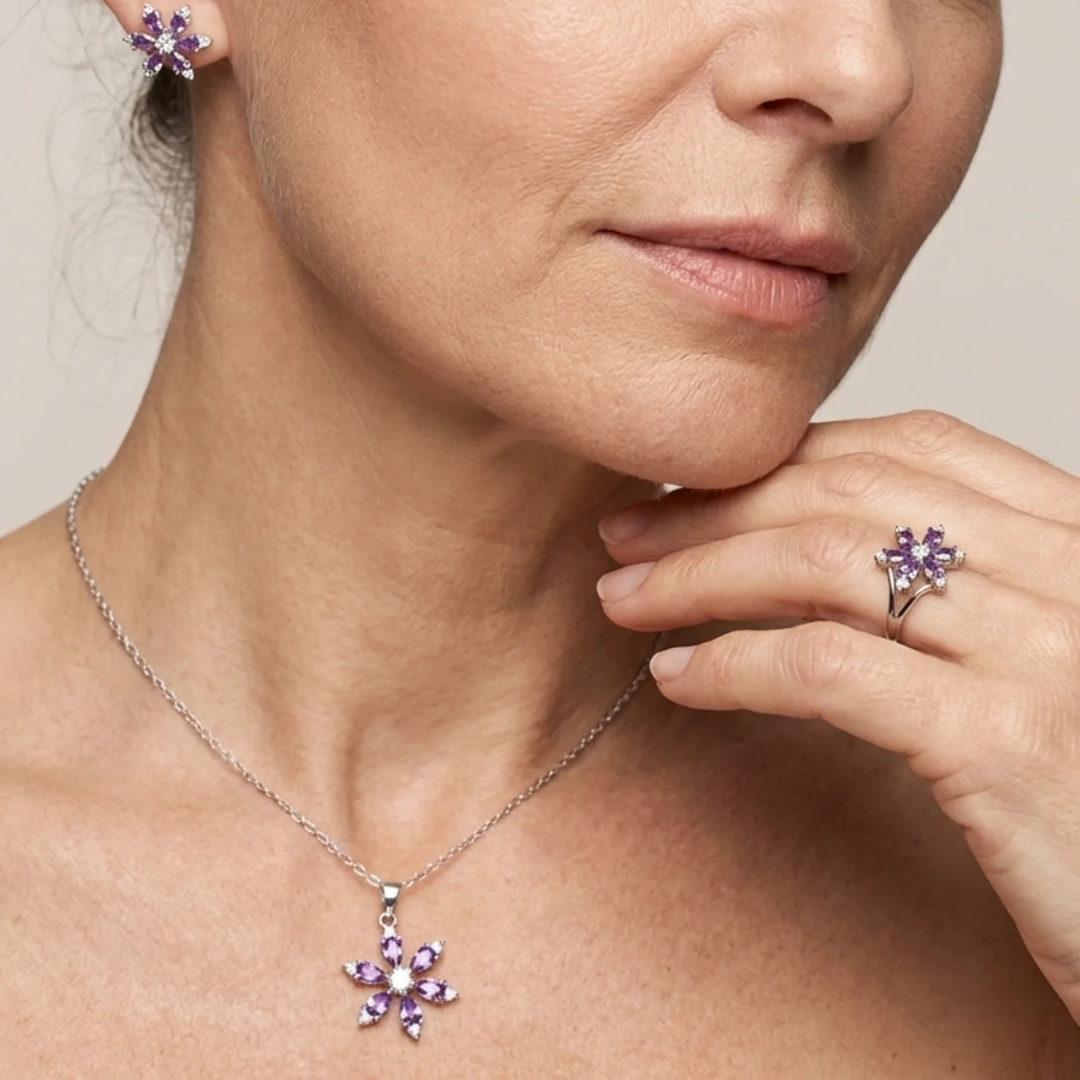 Smyckeset Amethyst Bloom | Vitguld