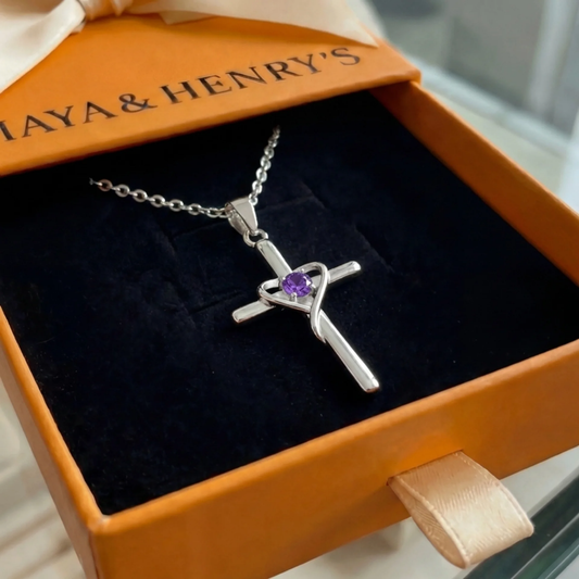 Halsband med ametistkors | Vitguld