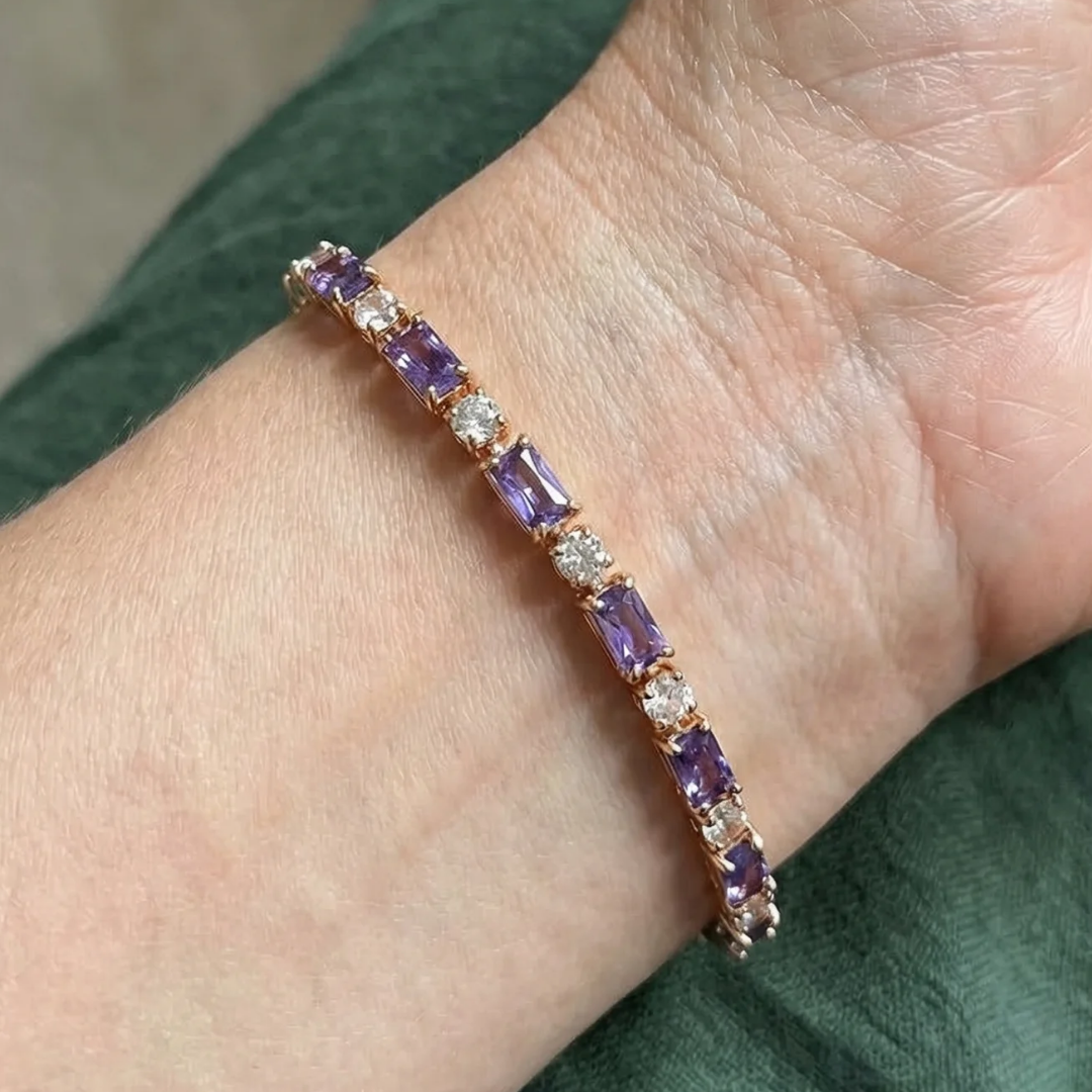 Tennisarmband med ametistprisma | Roséguld
