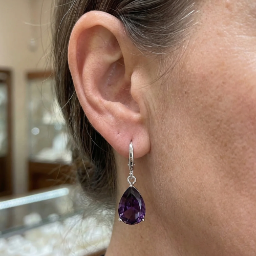 Amethyst Teardrop Earrings | White Gold