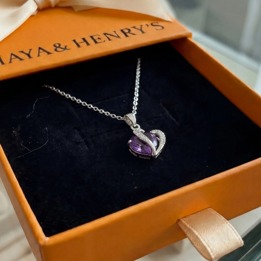 Halsband Amethyst Two Heart | Vitguld