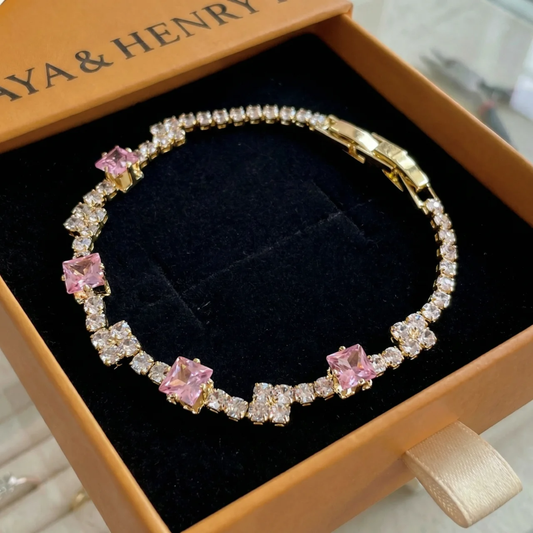 Blush Squares tennisarmband | Guld