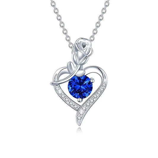 Hjärt-halsband med safir och ros | Vitguld