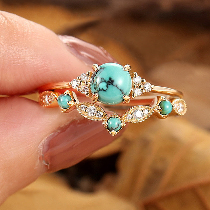 Aureva Turquoise Crown-ringset | Guld