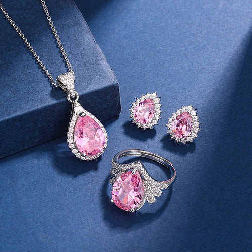 Aria Teardrop Pink-set | Vitguld