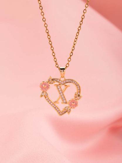 Halsband med blomberlock och initial | Guld
