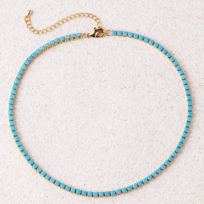 Turkos runt tennis-halsband | Guld