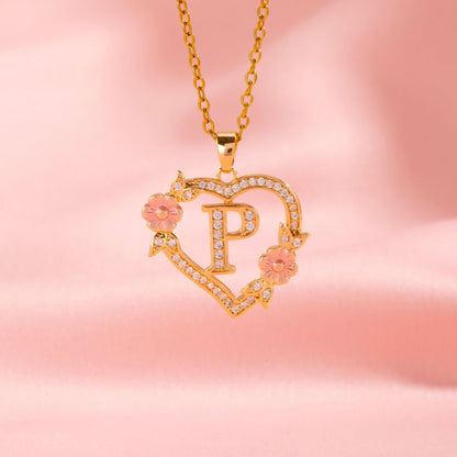 Halsband med blomberlock och initial | Guld