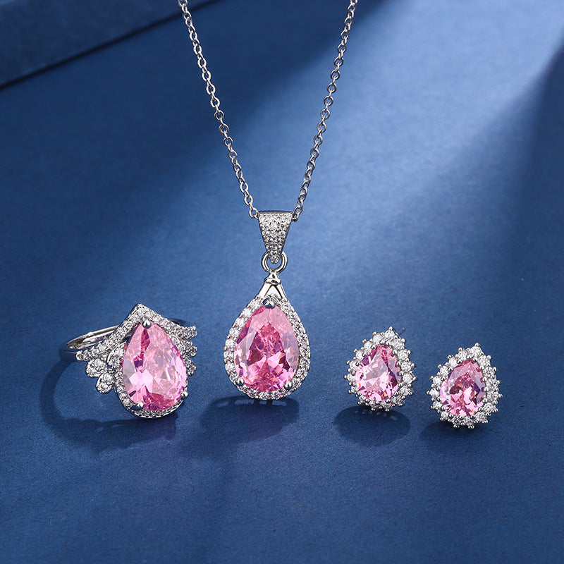 Aria Teardrop Pink-set | Vitguld