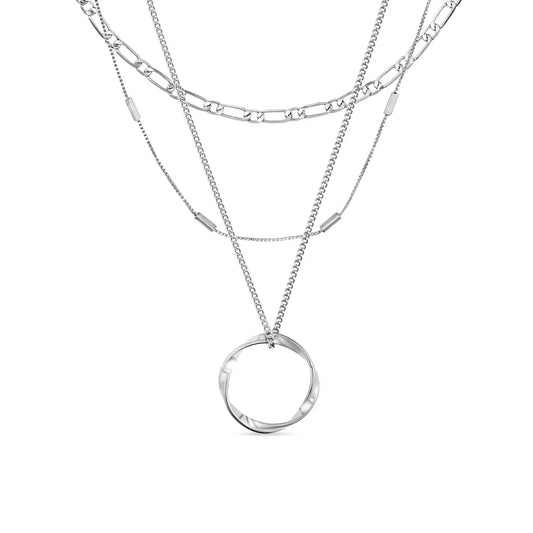 Halsband med tre rader och öppen cirkel | Vitguld