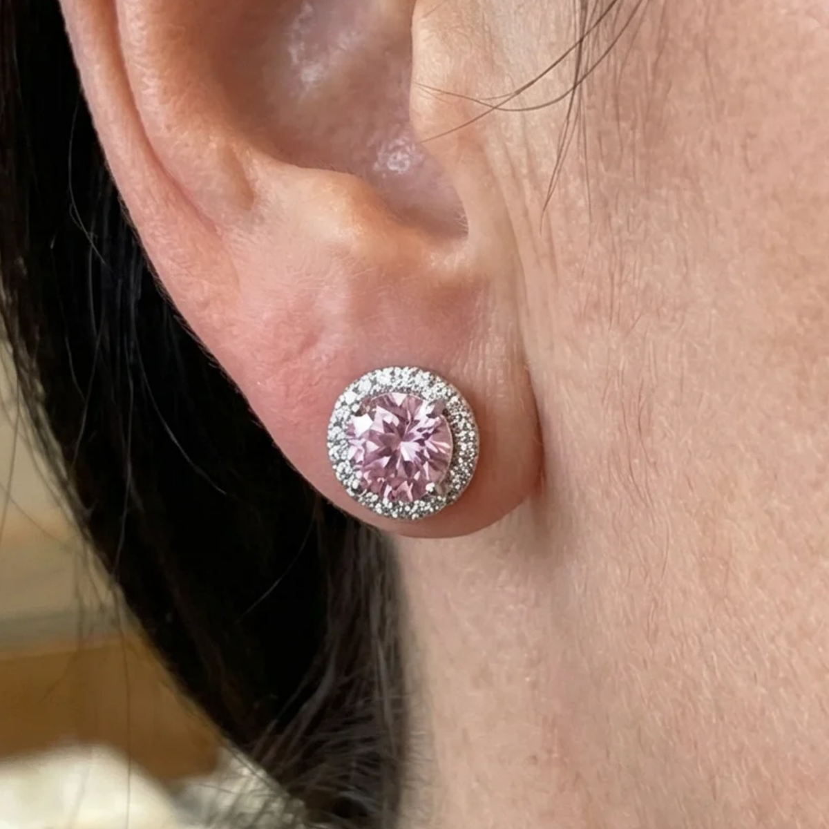 Pink Round Pave Studs | White Gold