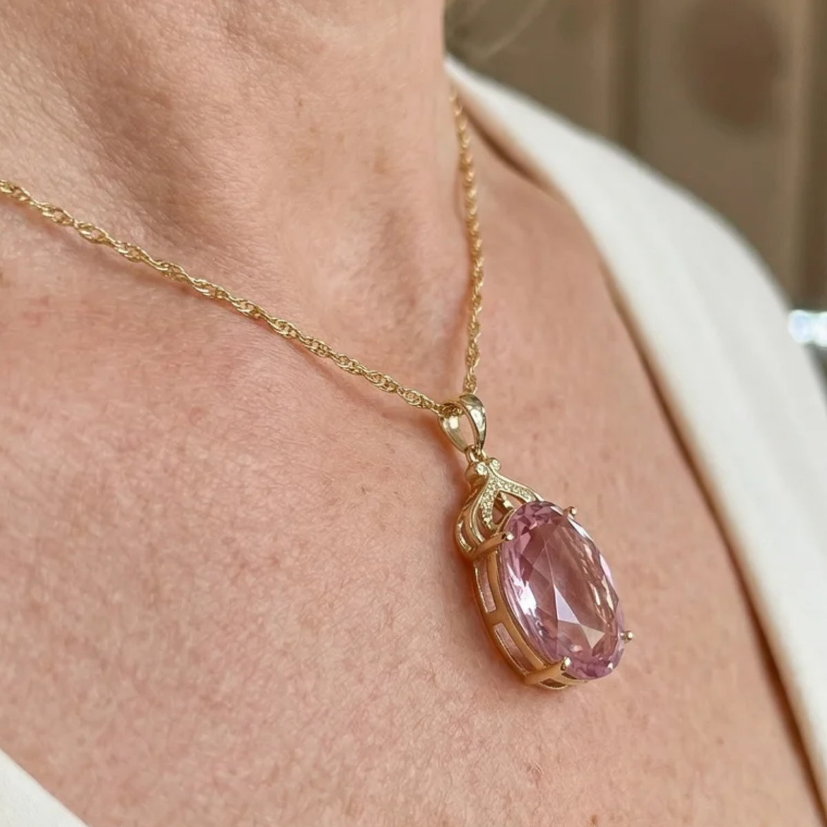 Pink Sapphire Imperial Oval Necklace | Gold