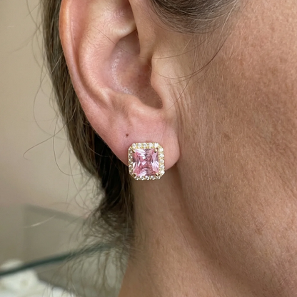 Pink Sapphire Pave Studs | Gold