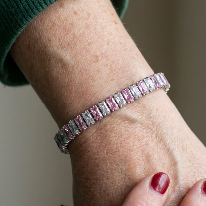 Tennisarmband med rosa ränder | Vitguld