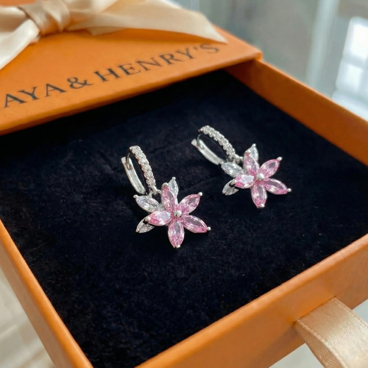 Thalia Pink Petalburst Earrings | White Gold