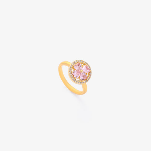 Snurrring med rosa hjärtblommor | Guld