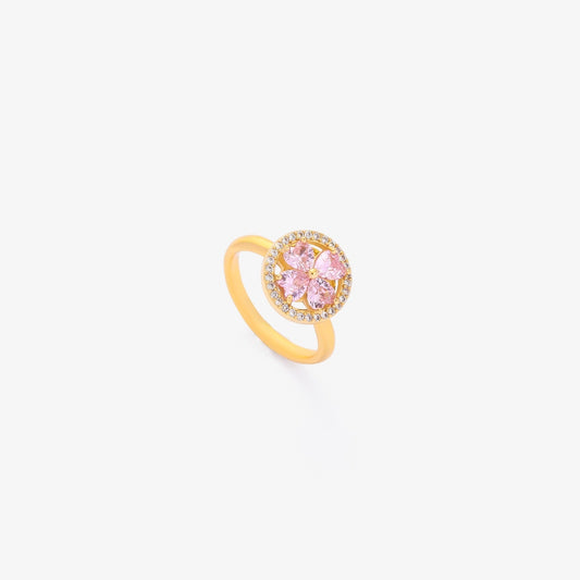Snurrring med rosa hjärtblommor | Guld