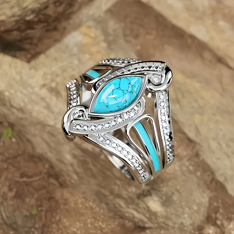 Turkos Marquis Statement-ring | Vitguld