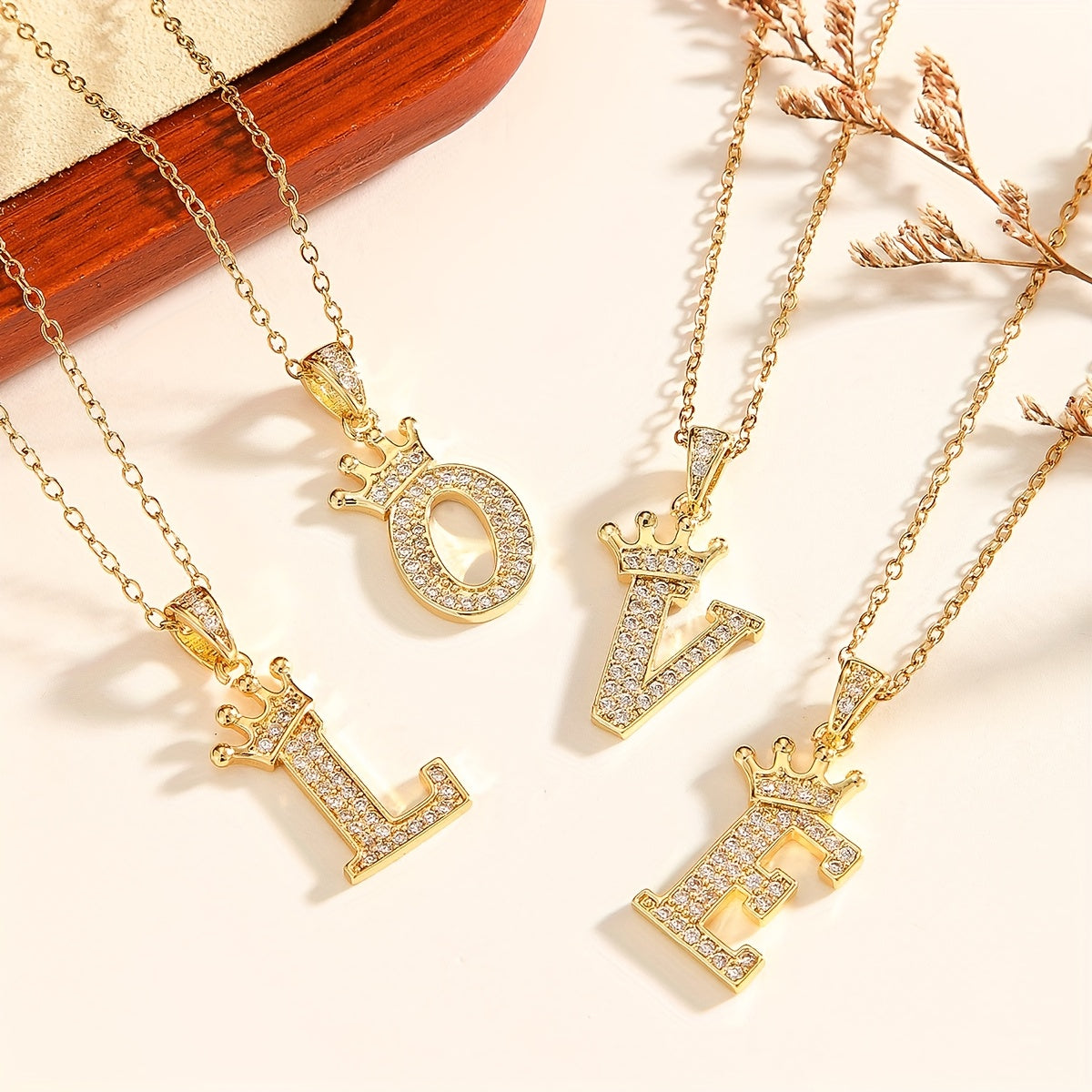 Initialhalsband med krona | Guld