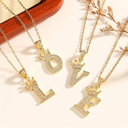 Initialhalsband med krona | Guld