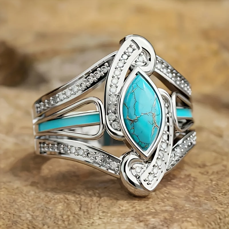 Turkos Marquis Statement-ring | Vitguld