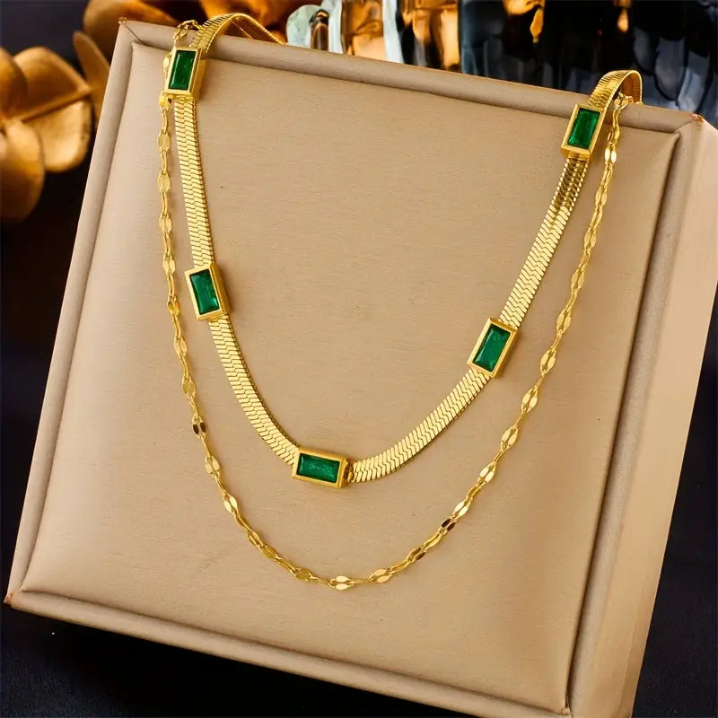 Sorella Gem dubbelt retrohalsband | Guld