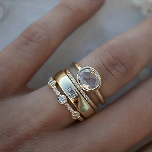 Vintage ring-set i guld & zirkonia | Guld