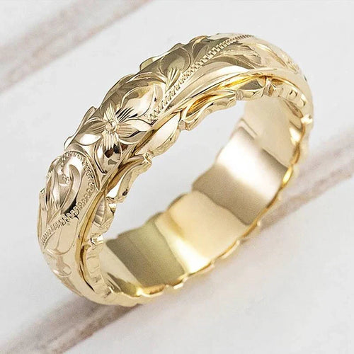 Antik guldring med blomma - Guld