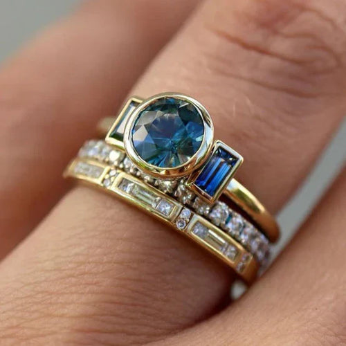 Elegant ring-set i antikblått | Guld