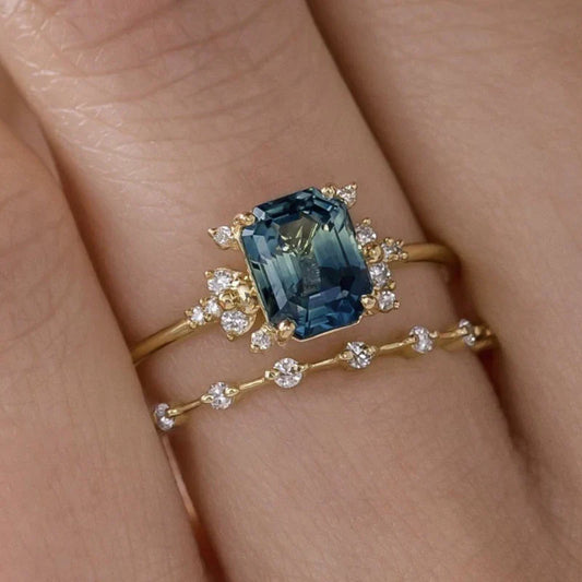 Ring-set Crystal Blue Shine | Guld
